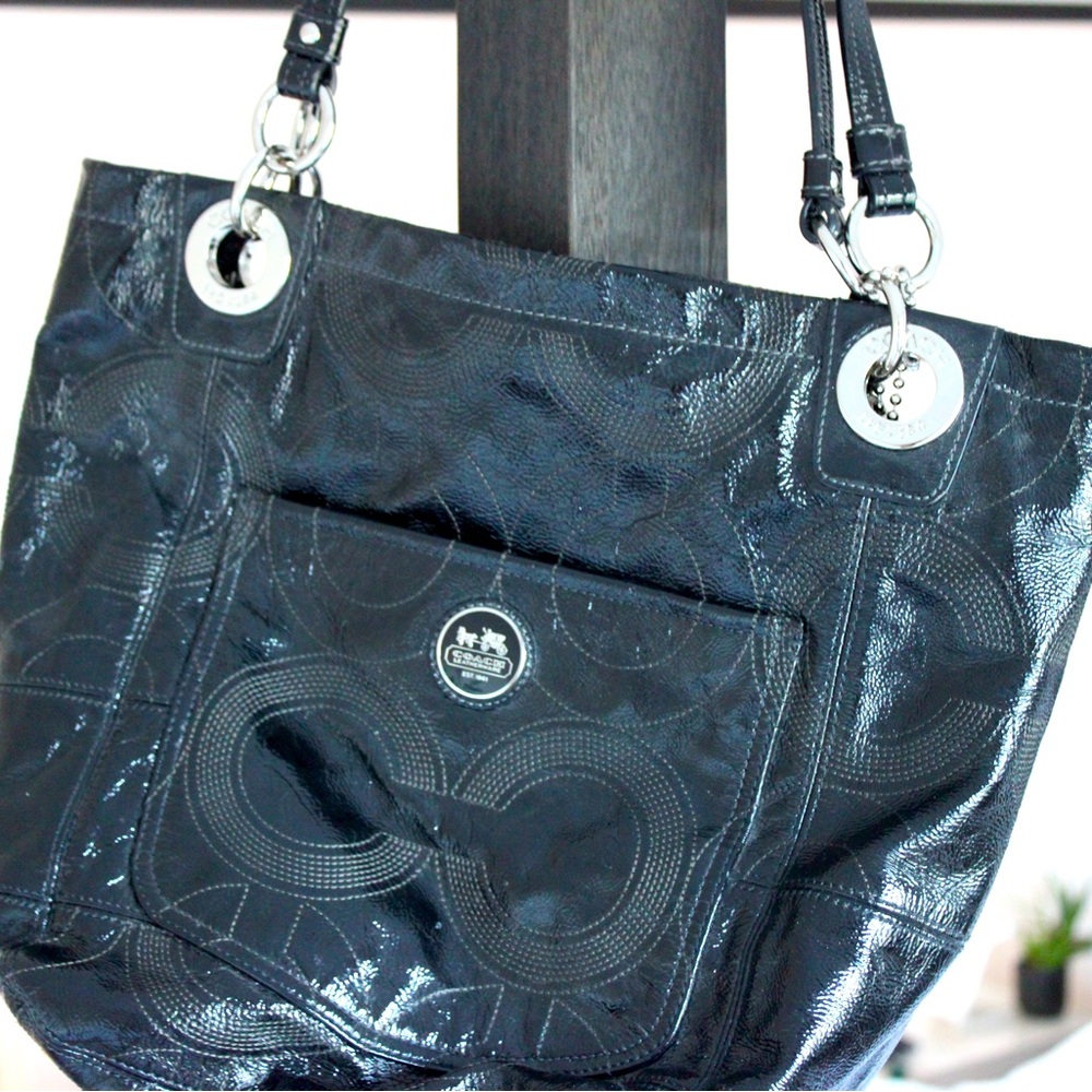 Coach Vintage Bag Alex Black Patent Leather Tote Shoulder Bag Purse